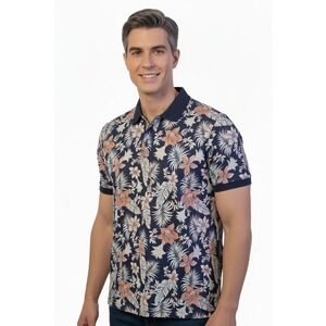 APT. 9 Mens XL Floral Polo Shirt Tropical Short Sleeve Button Up Casual